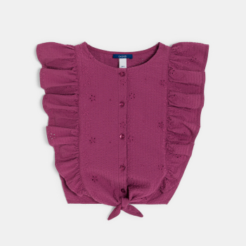 بلوزة تطريز إنجليزي أرجوانية اللون للفتيات